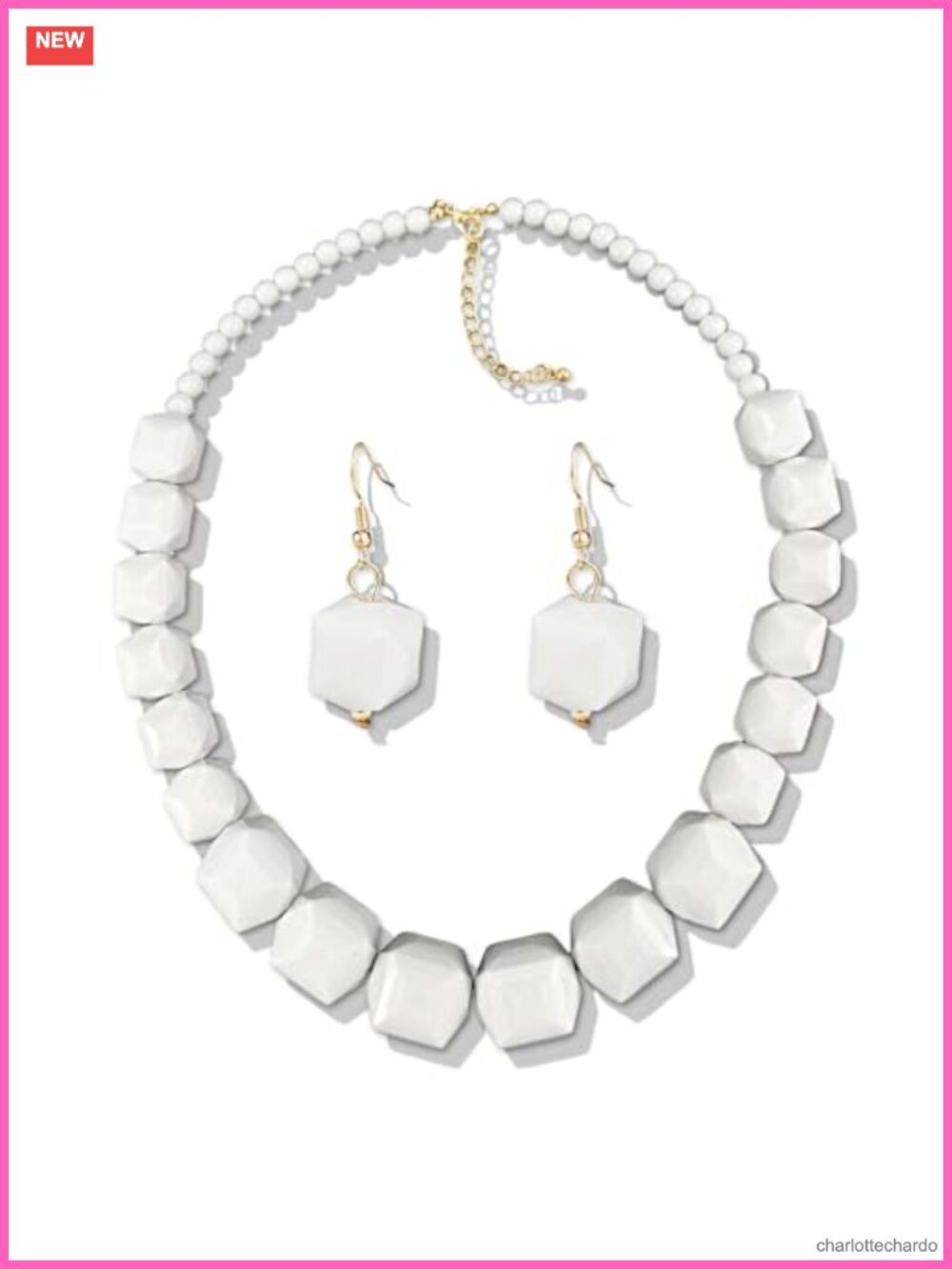 Chunky Beaded Necklace Earring Set Acrylic Bone Costume Jewelry 22 Inch